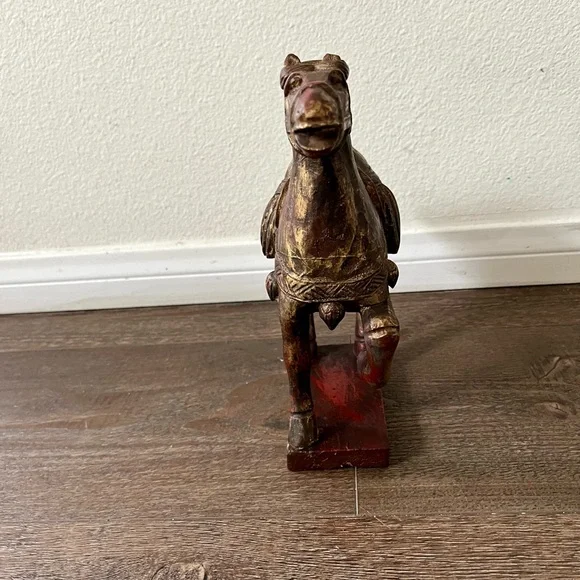 Vintage Hand Crafted Chinese Wooden Horse Statue